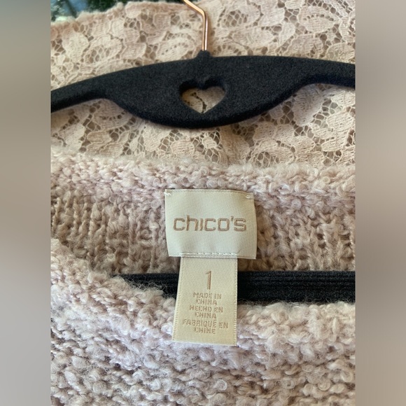 Chico’s Pink Boucle’ Sweater with Lace Trim Size 1 - Picture 3 of 10
